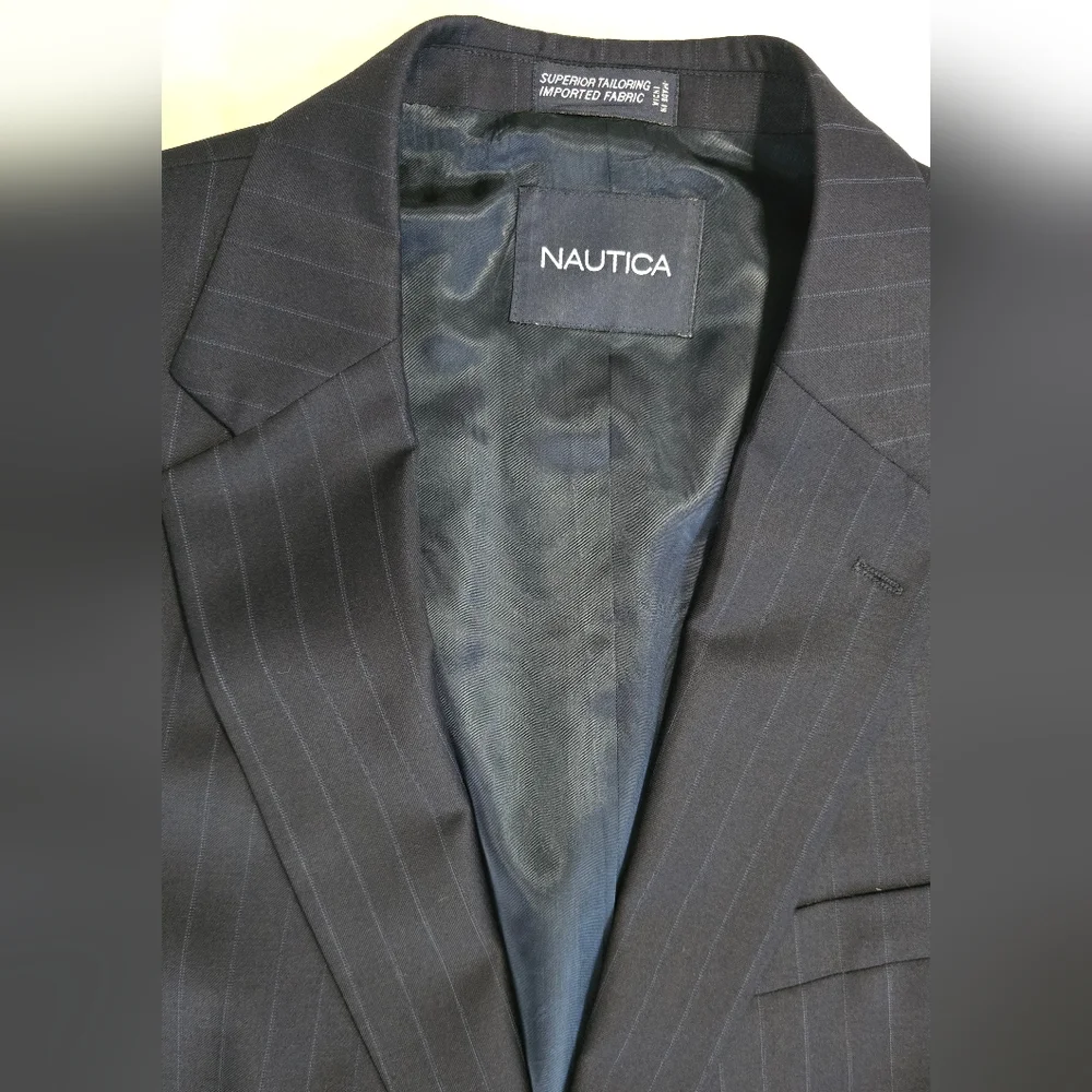 Nautica Black Business Suit with Pants and Stripe Neck Tie